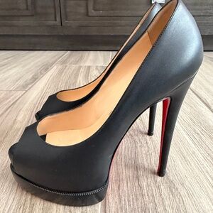Christian Louboutin Black Peep-Toe Platform Pumps with Signature Red Sole